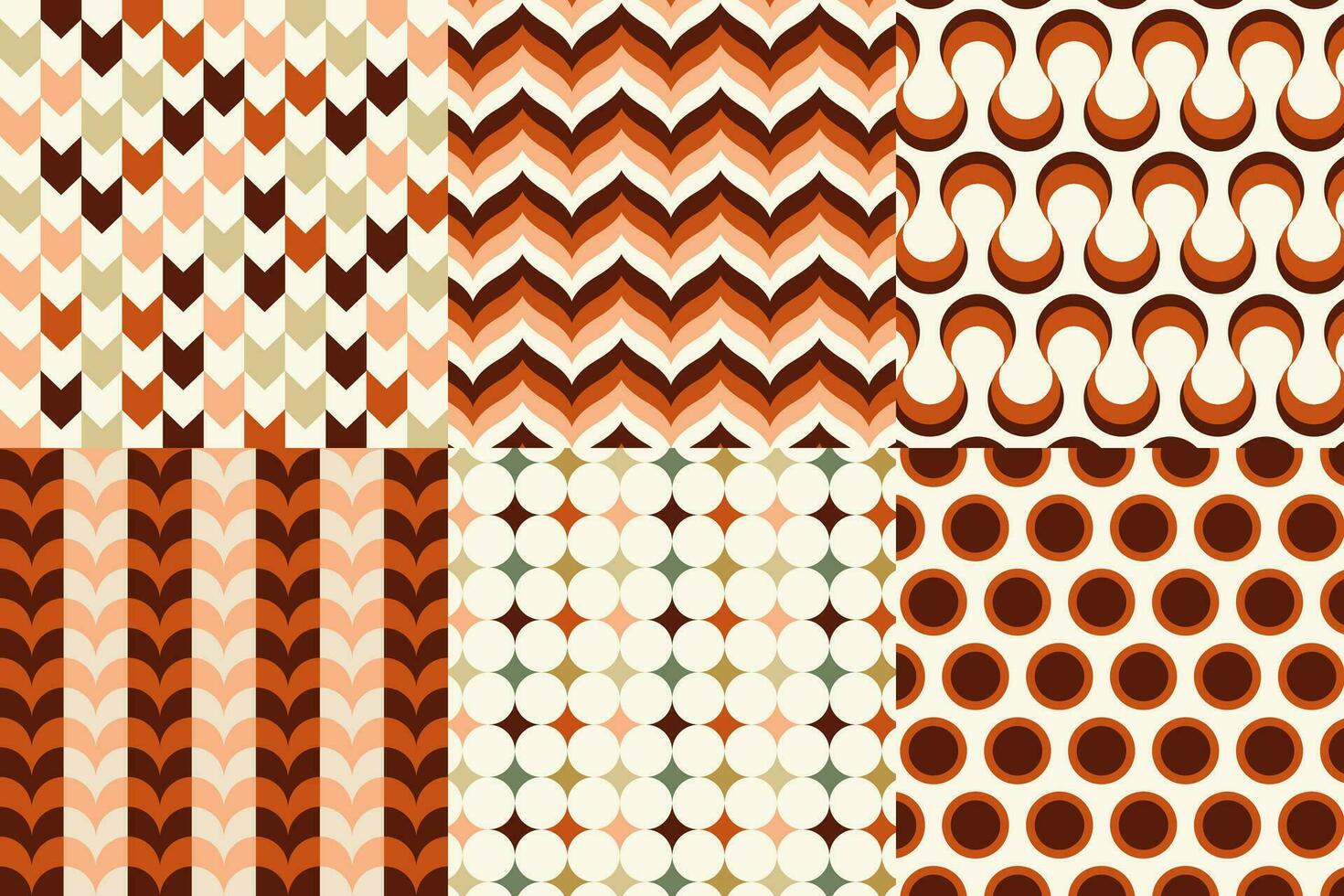 Set of pattern in retro style. Abstract texture decorative 50's, 60's, 70's style. Can be used for fabric, wallpaper, textile, wall decoration. Vector illustration