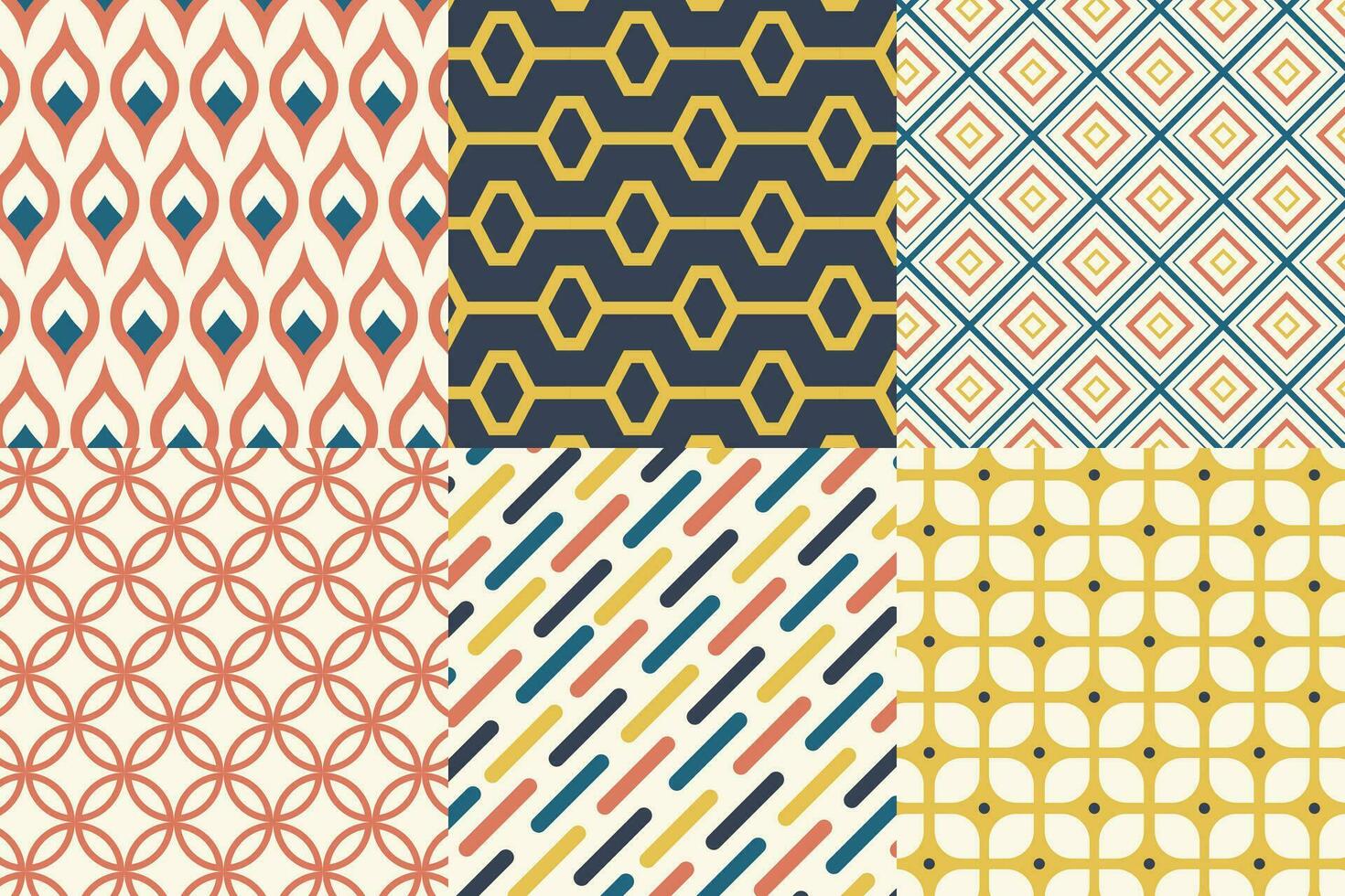 Set of pattern in retro style. Abstract texture decorative 50's, 60's, 70's style. Can be used for fabric, wallpaper, textile, wall decoration. Vector illustration