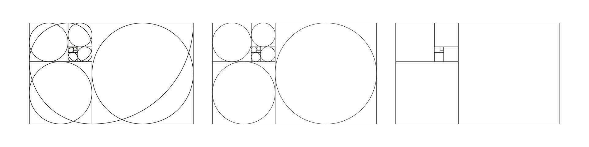 Golden ratio template set. Fibonacci array, numbers. Harmony proportions collection. Outline vector illustration. Method golden sections.