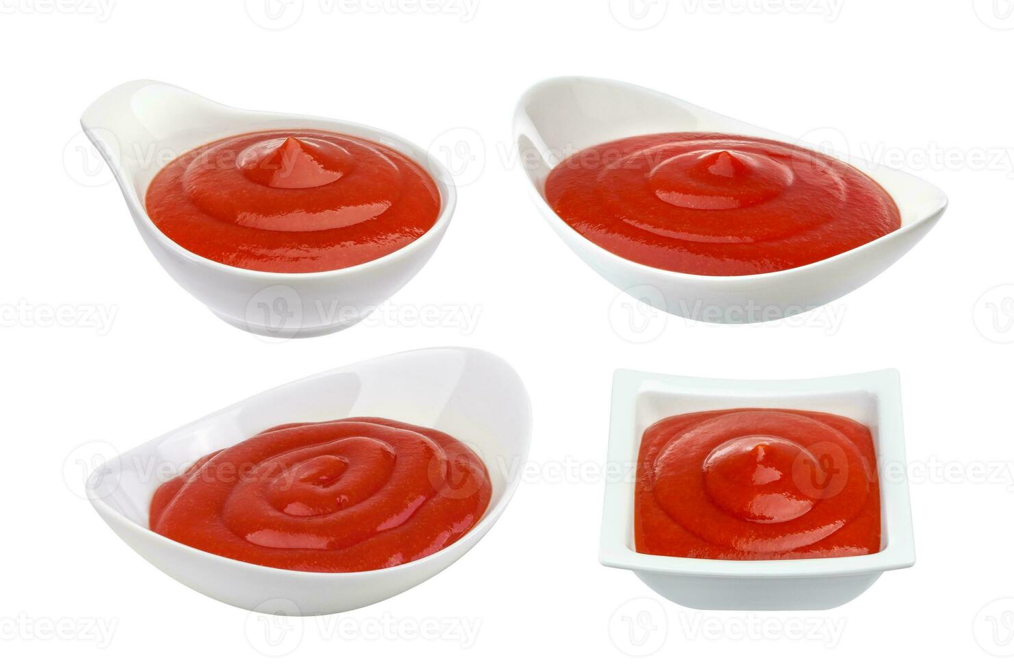 Tomato ketchup in bowl isolated on white photo