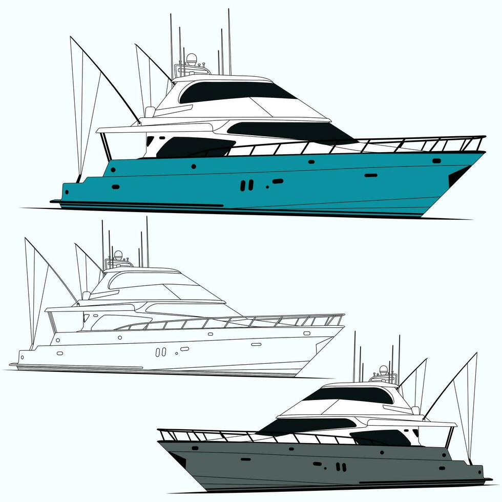 Yacht vector line art and one color