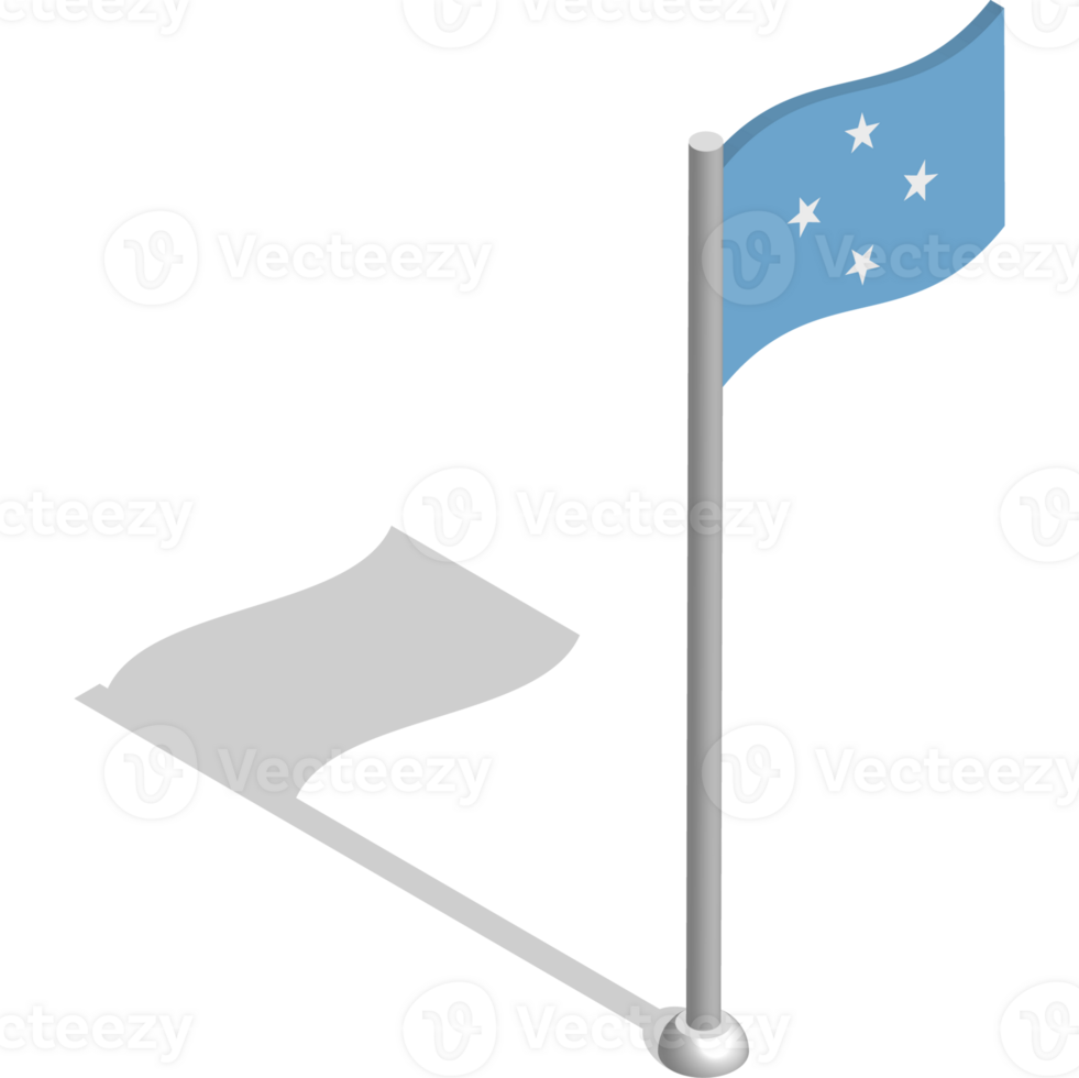 Isometric flag of MICRONESIA in motion on flagpole. National banner flutters in wind. PNG image on transparent background