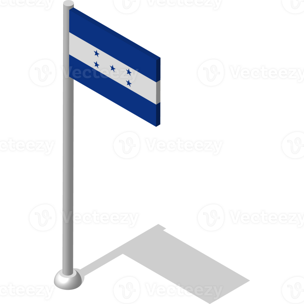 Isometric flag of HONDURAS in static position on flagpole. National banner of country in static, even position. PNG image on transparent background