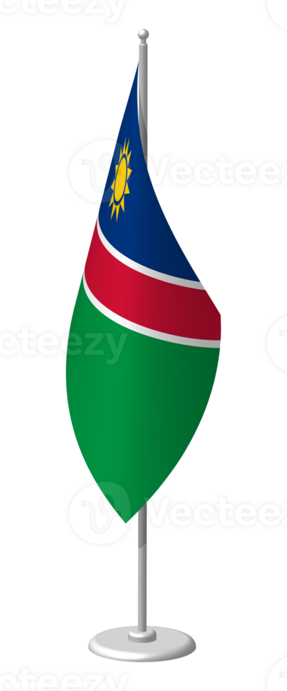 NAMIBIA flag on flagpole for registration of solemn event, meeting foreign guests. National banner of NAMIBIA. PNG image on transparent back