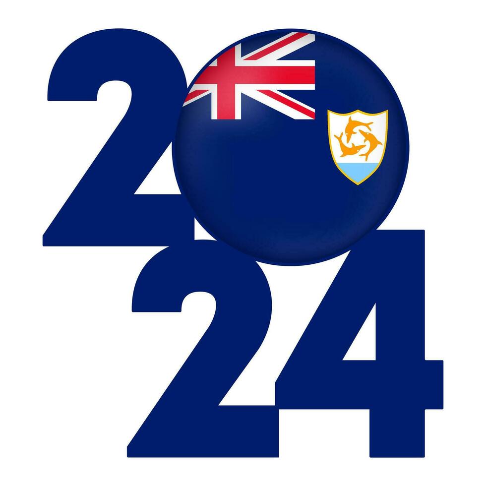 Happy New Year 2024 banner with Anguilla flag inside. Vector illustration.