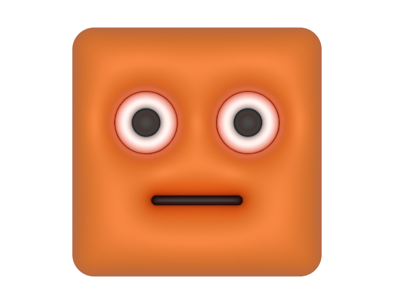 un Orange carré avec yeux et une triste visage png