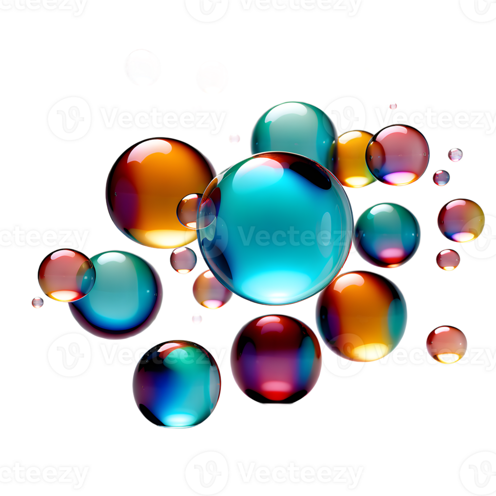 3d render of soap bubbles isolated on translucent background. ai generative png