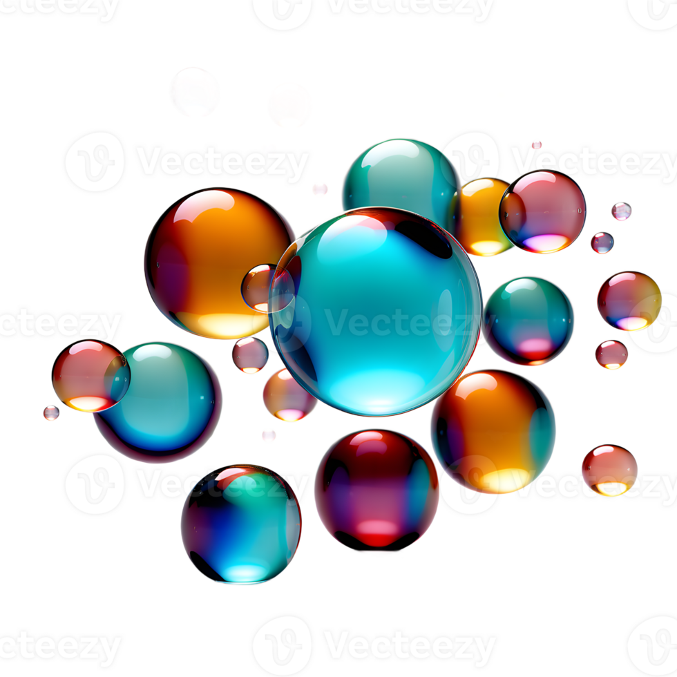 3d render of soap bubbles isolated on translucent background. ai generative png