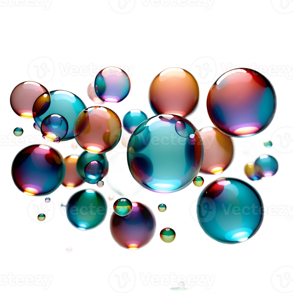 3d render of soap bubbles isolated on translucent background. ai generative png