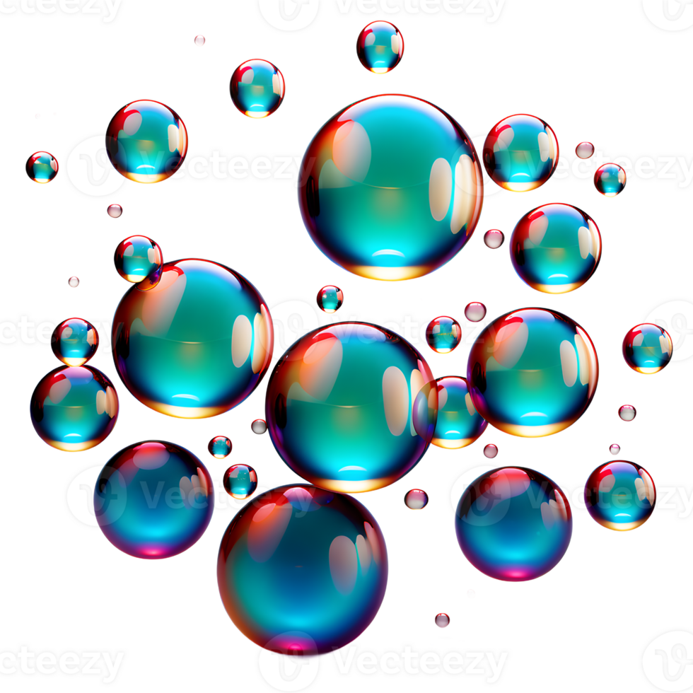 3d render of soap bubbles isolated on translucent background. ai generative png