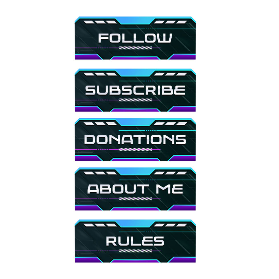 Gaming panels in neon gradient style for streamers png