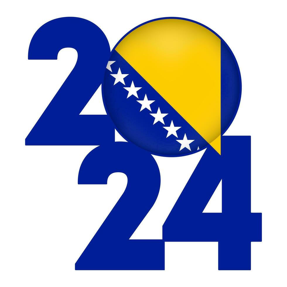 Happy New Year 2024 banner with Bosnia and Herzegovina flag inside. Vector illustration.