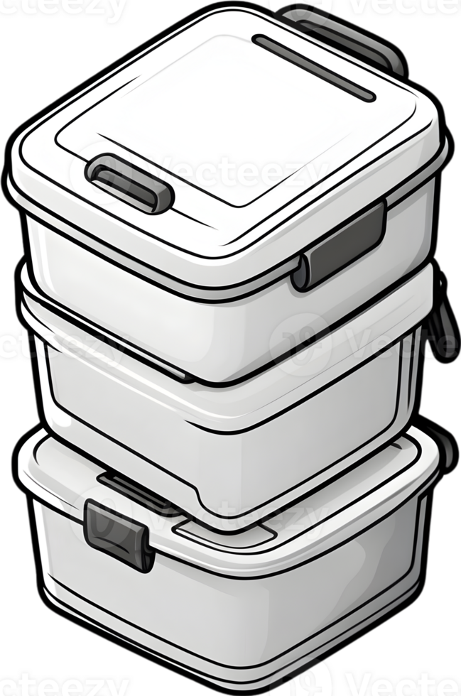 a lunch box with food and fruit on it ai generative png