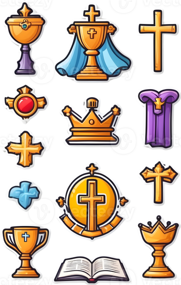 a set of icons with crowns, crowns, and other religious symbols ai generative png