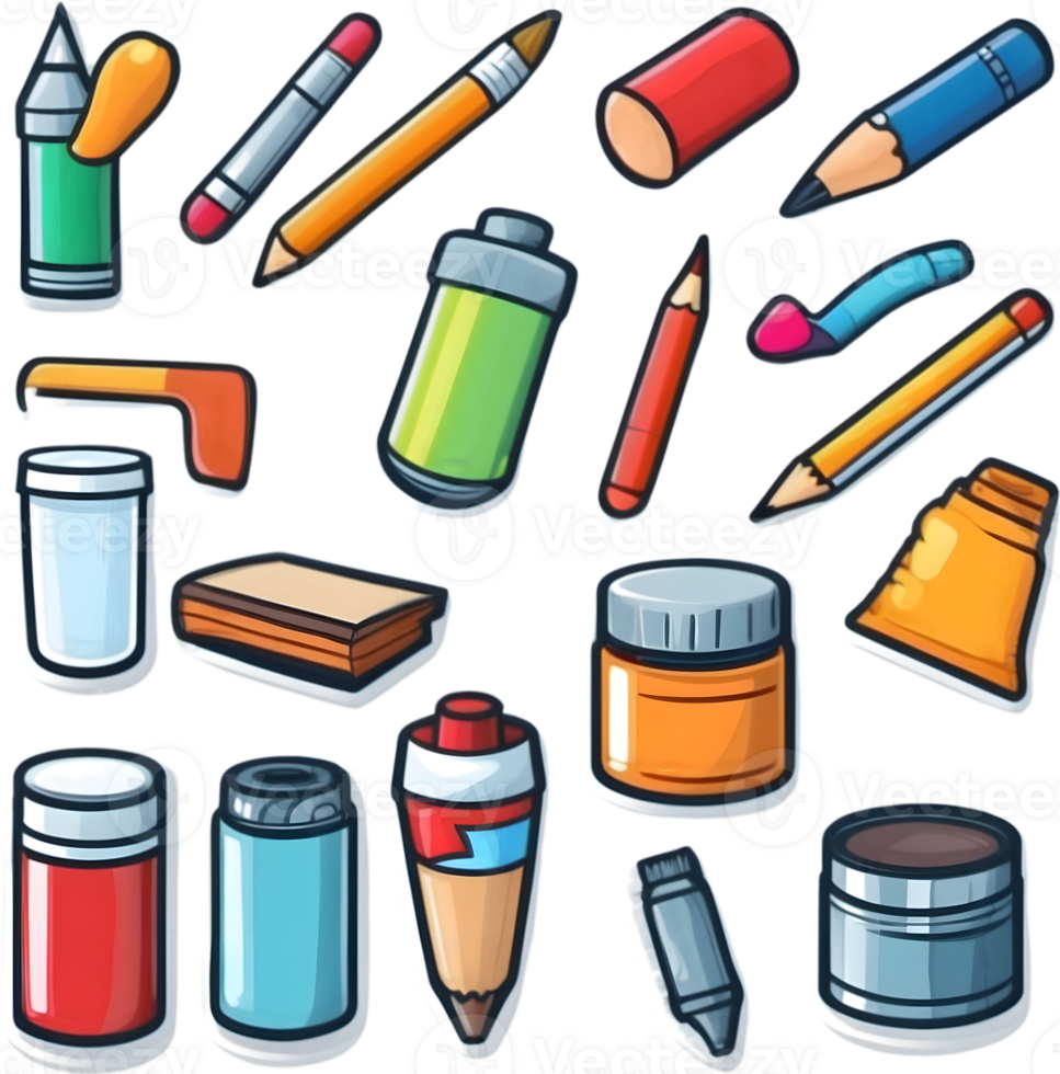 a collection of school supplies and tools ai generative png