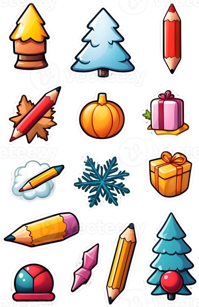 christmas icons set illustration ai generative png