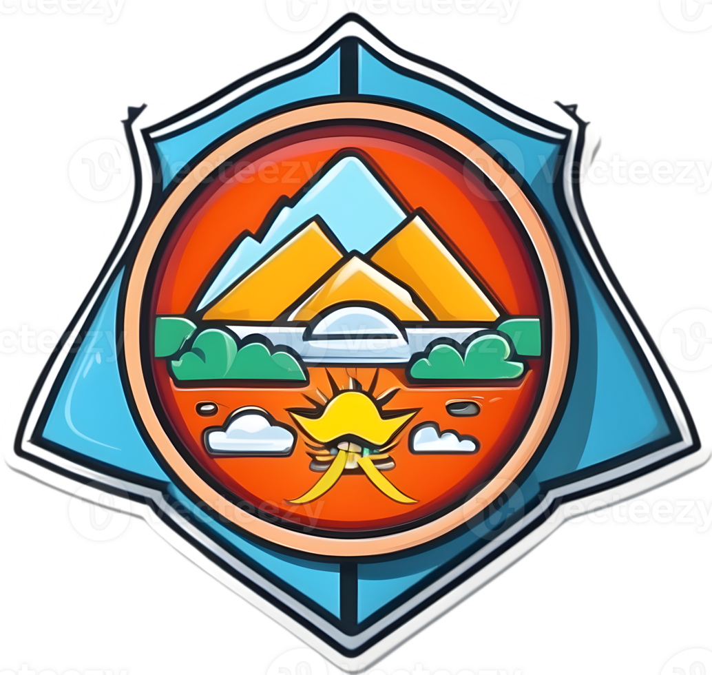 a sticker with a soccer ball, skateboard and other items badge ai generative png