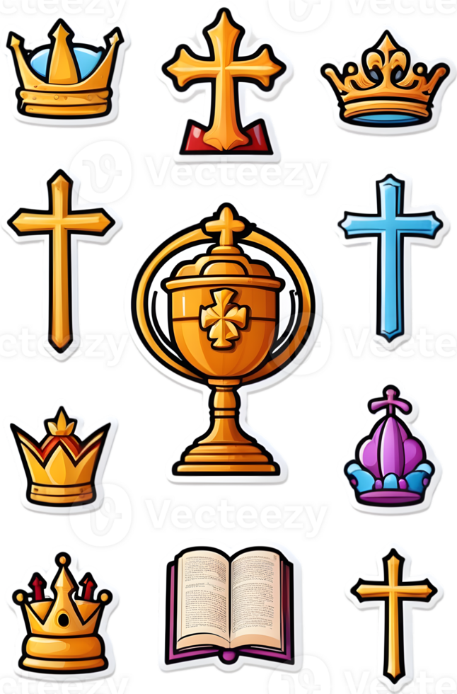 a set of icons with crowns, crowns, and other religious symbols ai generative png
