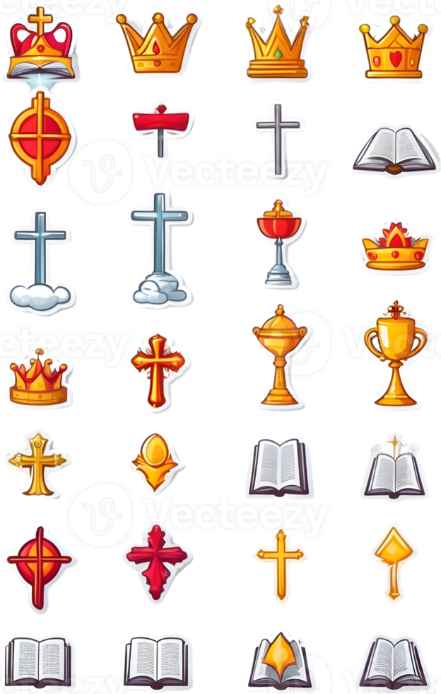 a set of icons with crowns, crowns, and other religious symbols ai generative png