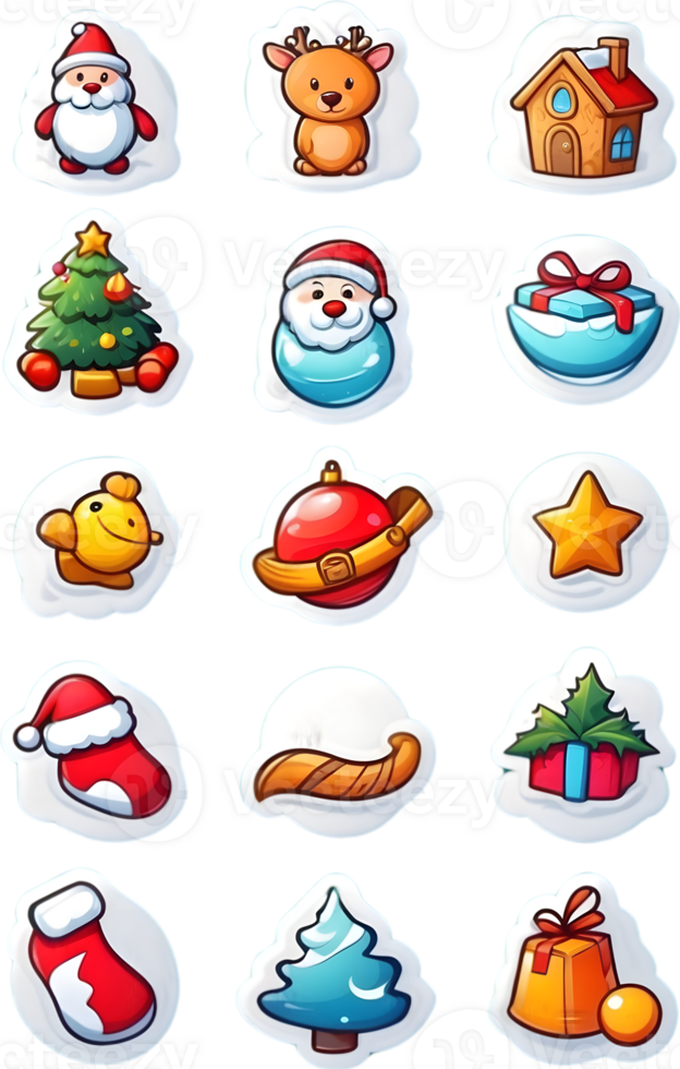 christmas icons set illustration ai generative png
