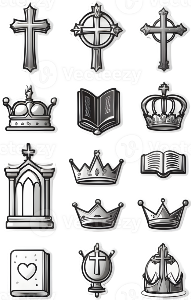 a set of icons with crowns, crowns, and other religious symbols ai generative png