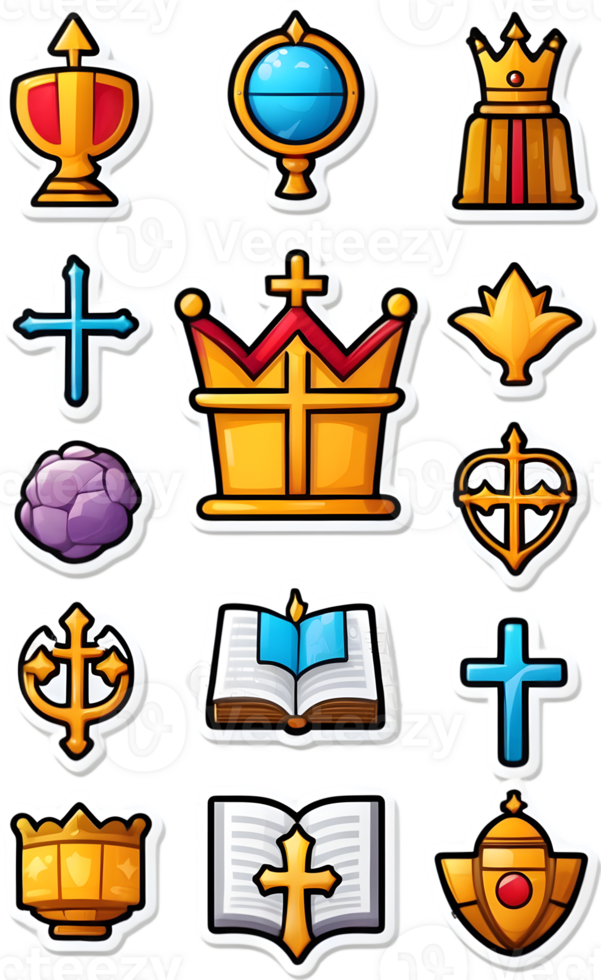 a set of icons with crowns, crowns, and other religious symbols ai generative png