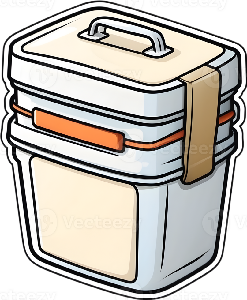 a lunch box with food and fruit on it ai generative png