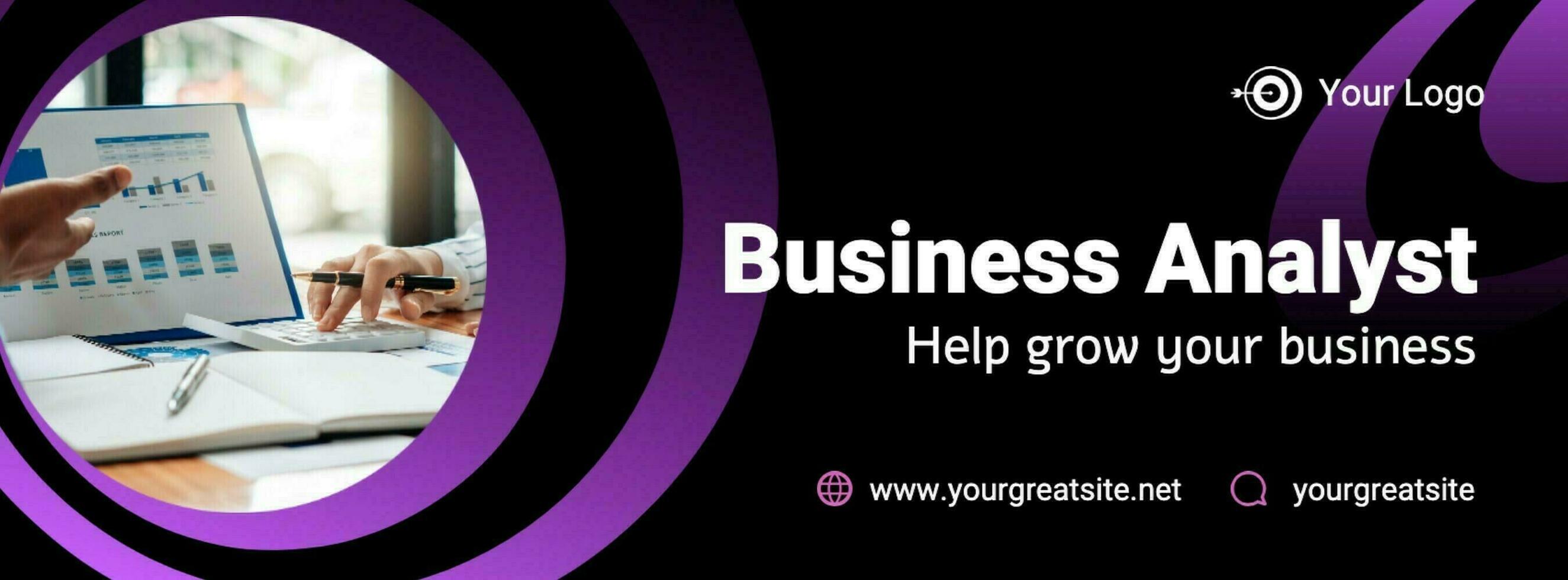 Black Purple Modern Business Analyst Facebook Cover template