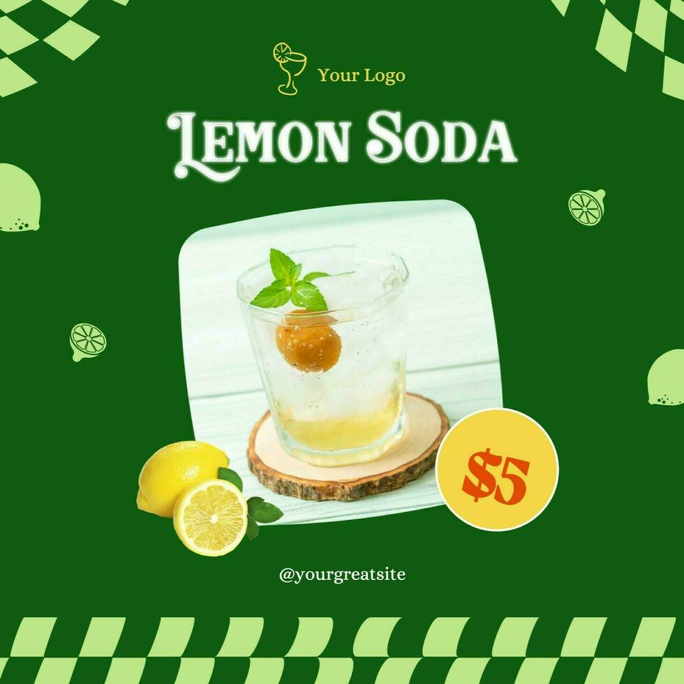 Green Retro Lemon Soda Product LinkedIn Post template