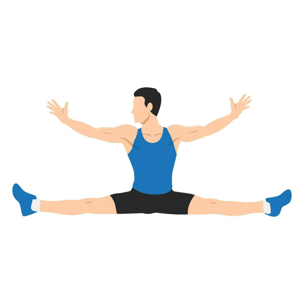 Man doing splits exercise or stretch. vector