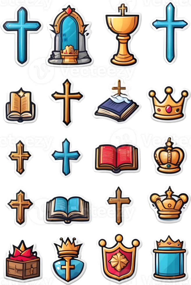 a set of icons with crowns, crowns, and other religious symbols ai generative png