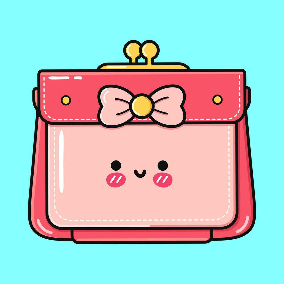 Cute funny Wallet for women. Vector hand drawn cartoon kawaii character illustration icon. Isolated on blue background. Wallet for women character concept