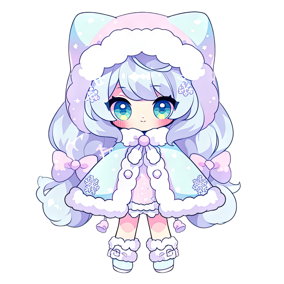 pastel meisje in winter kleding, anime en tekenfilm stijl, voor decoratie, plakboek, en kaart ,ai gegenereerd png