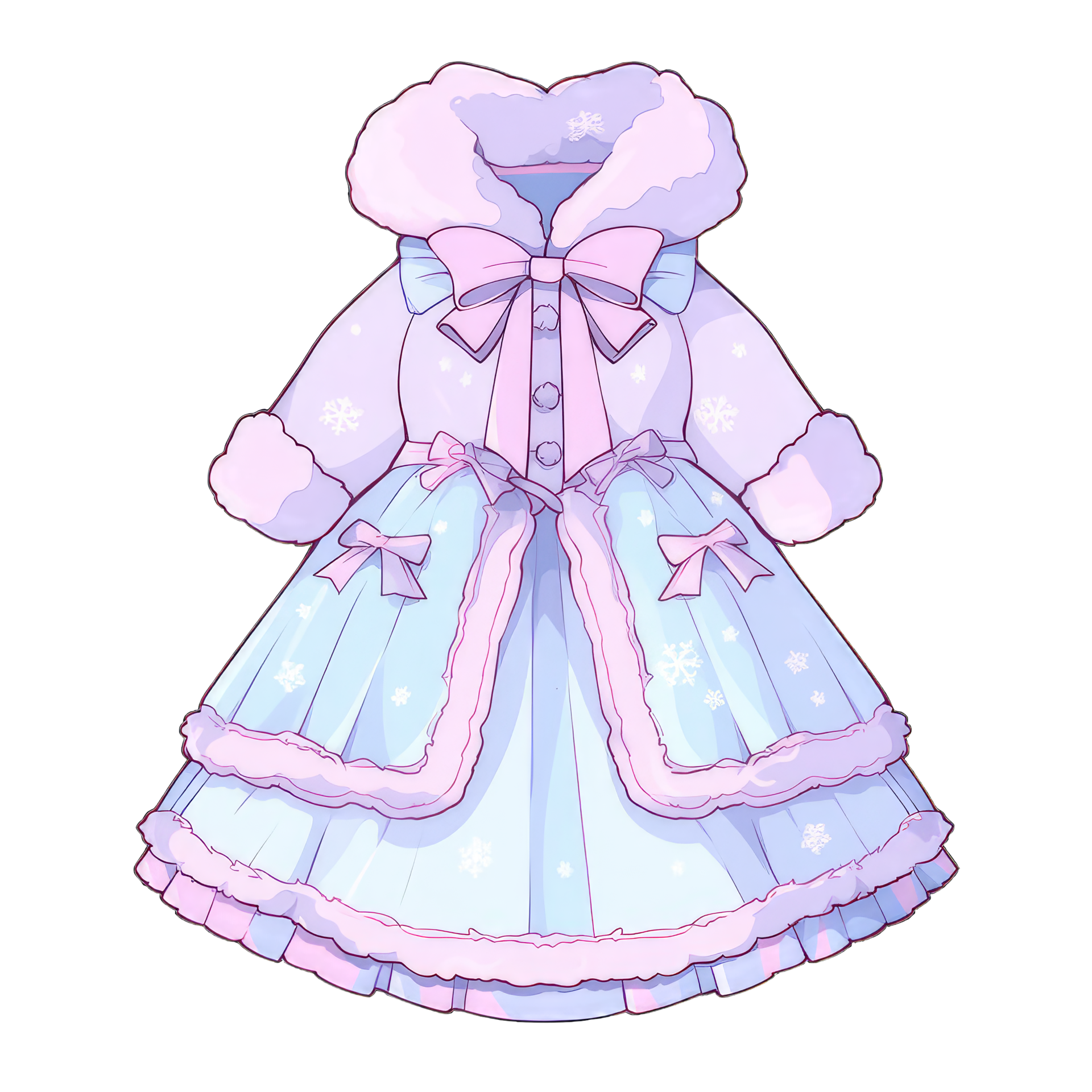 Cute pastel dress with delicate bow and fluffy fur accent, winter