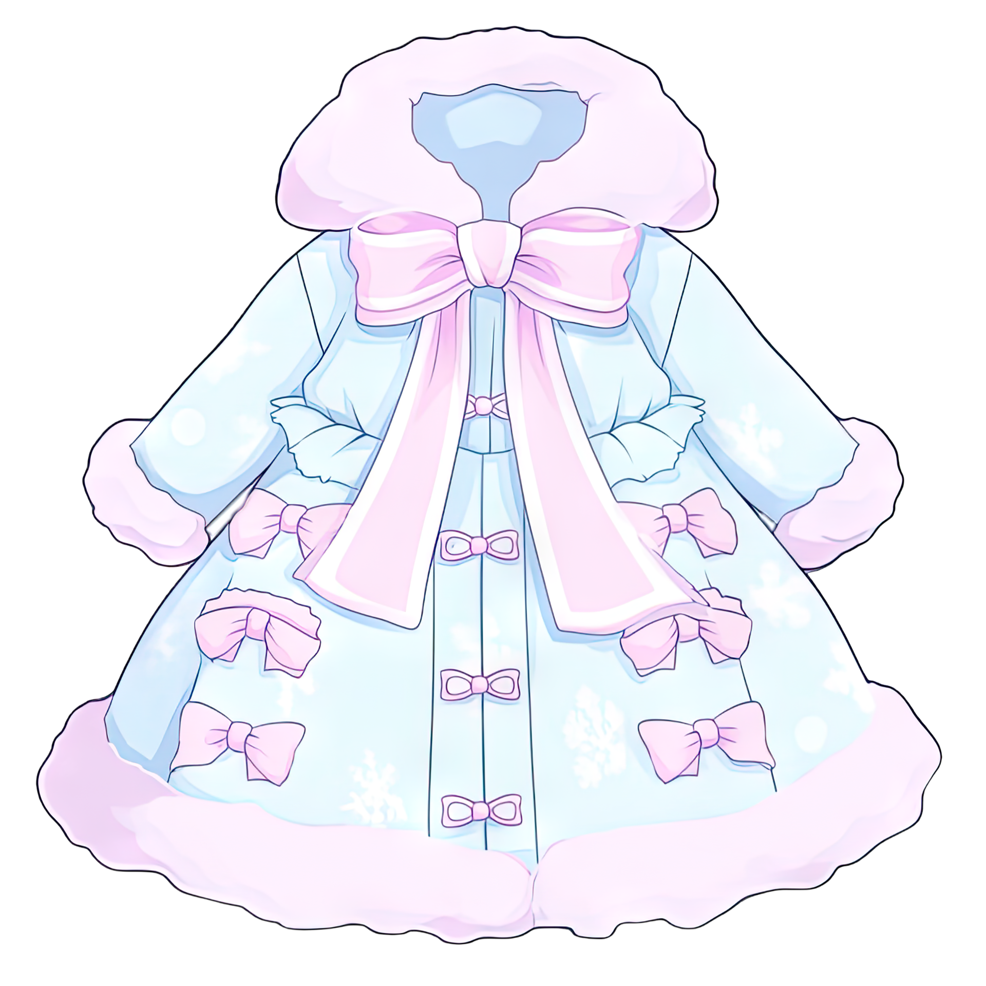 Cute pastel dress with delicate bow and fluffy fur accent, winter