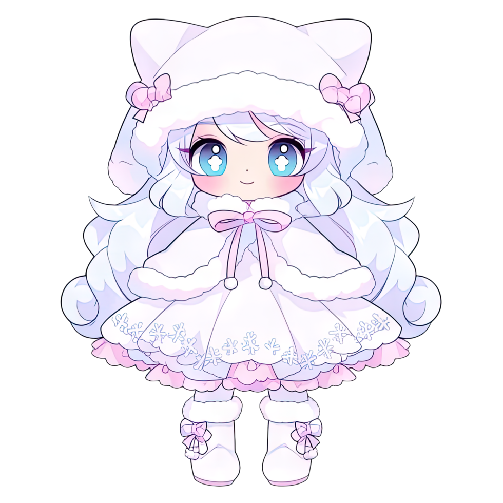 Pastel girl in winter outfit, Anime and Cartoon style, for decoration, scrapbook, and card ,ai generated png