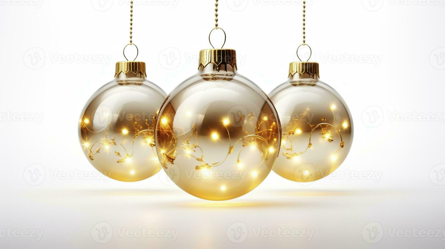 Three glass baubles with string lights ai generated background image photo