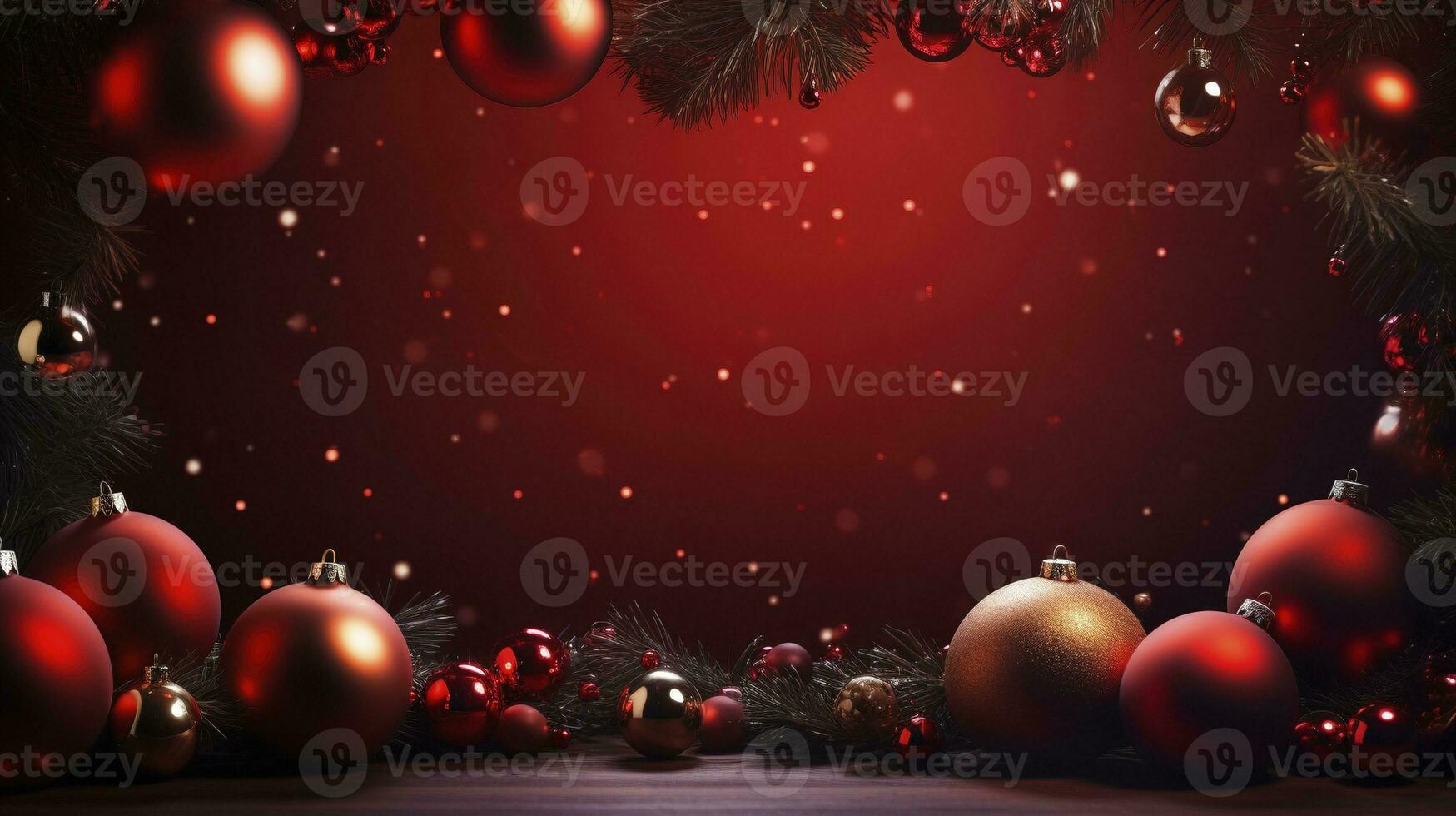 rojo Navidad adornos abeto ai generado bandera antecedentes Copiar espacio foto