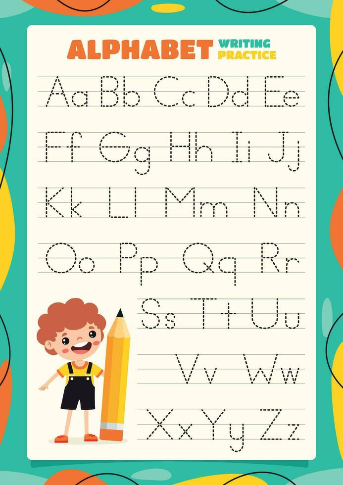 alfabeto rastreo hoja de cálculo para niños vector