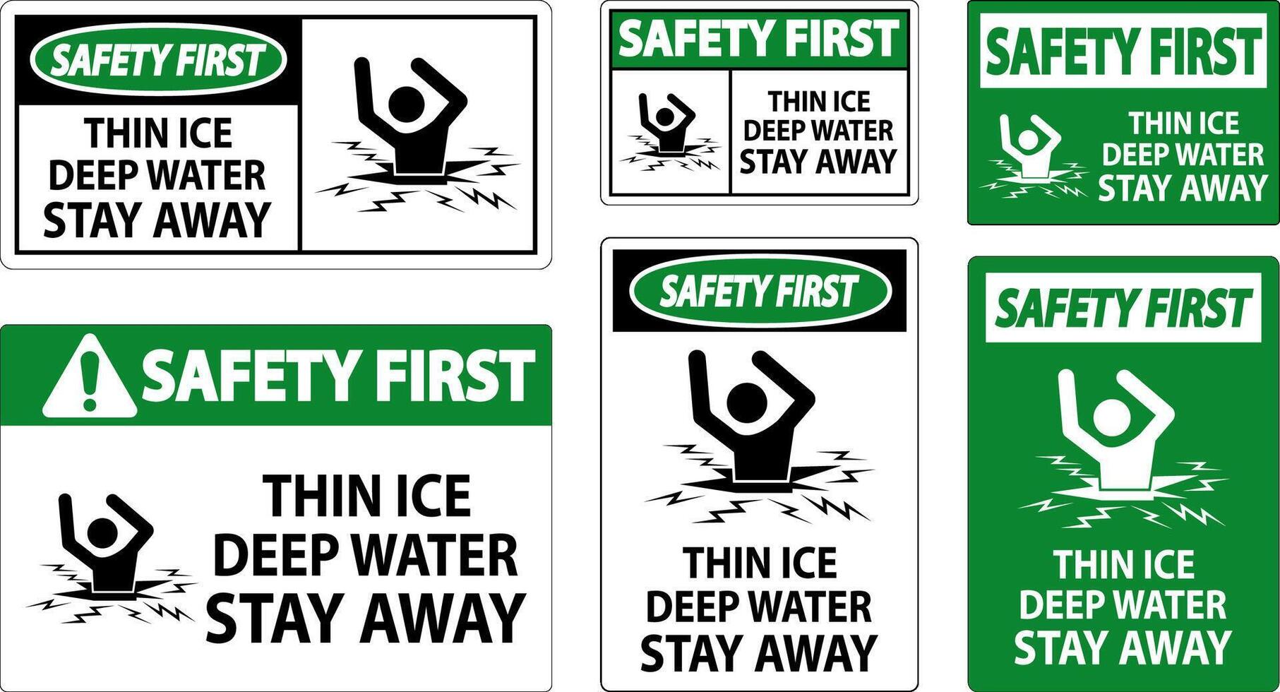 Safety First Sign Thin Ice Deep Water, Stay Away vector