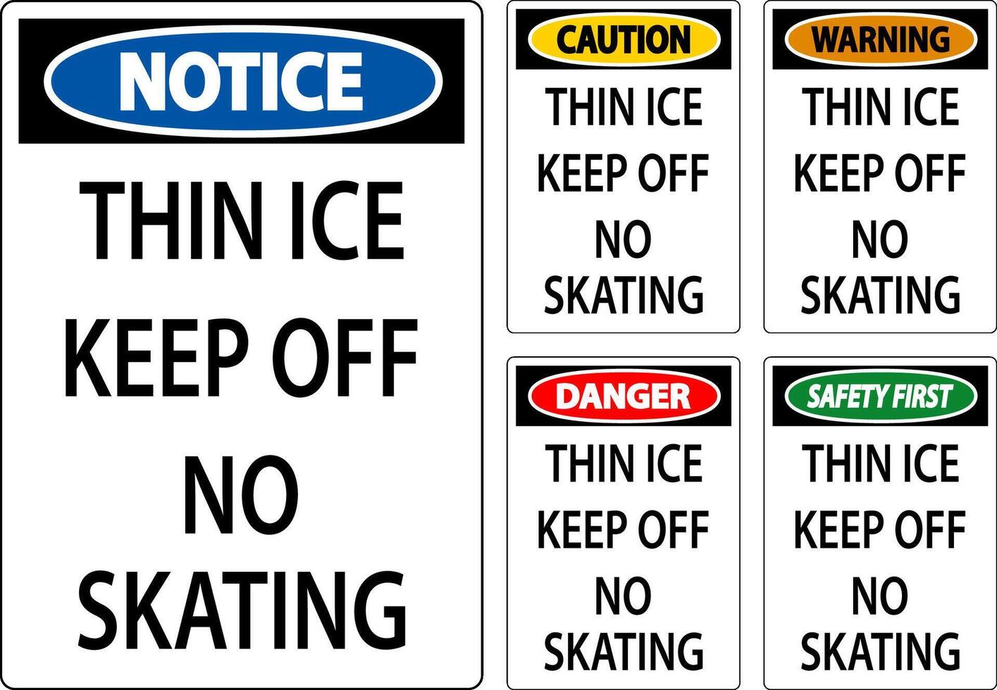 Thin Ice Sign Warning - Thin Ice Keep Off No Skating vector
