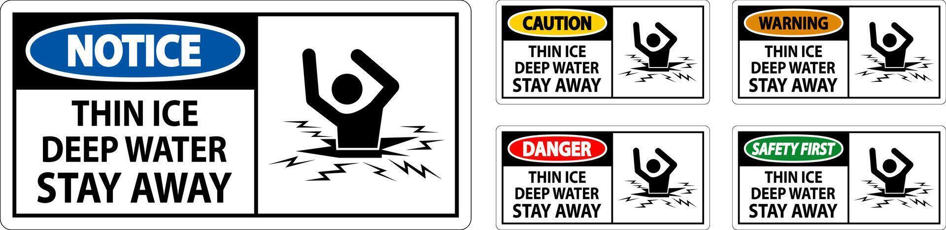 Danger Sign Thin Ice Deep Water, Stay Away vector