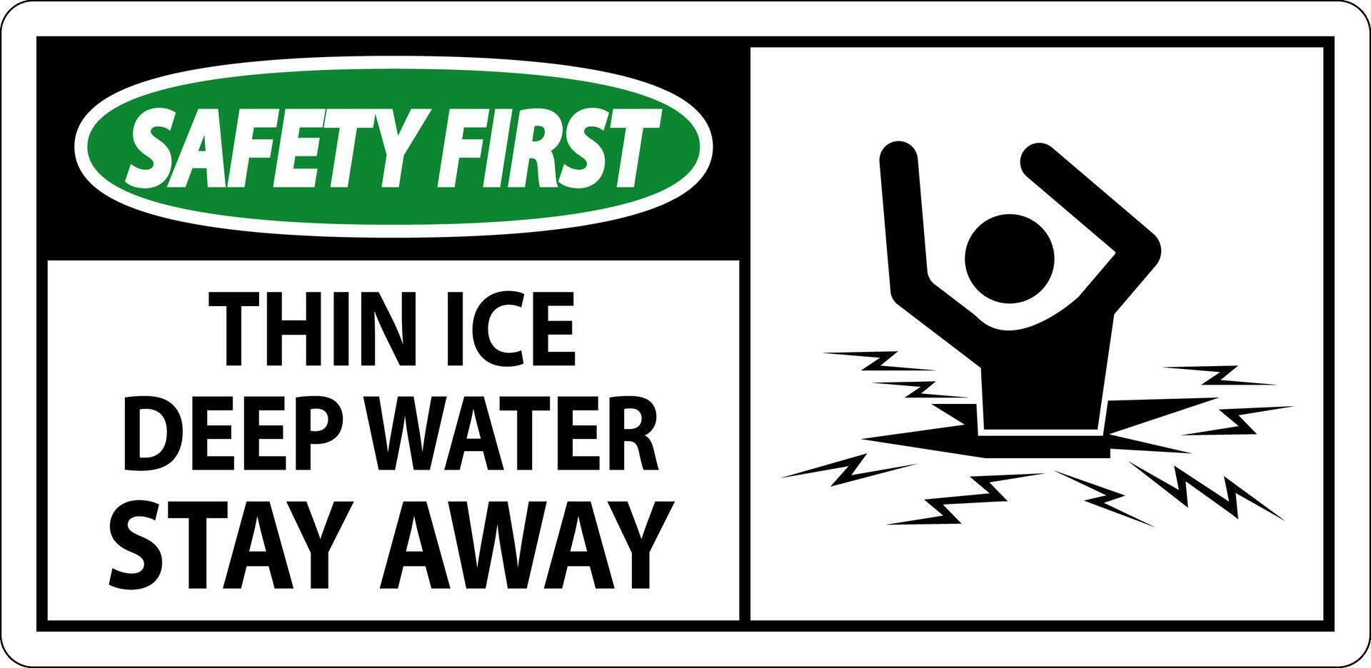 Safety First Sign Thin Ice Deep Water, Stay Away vector