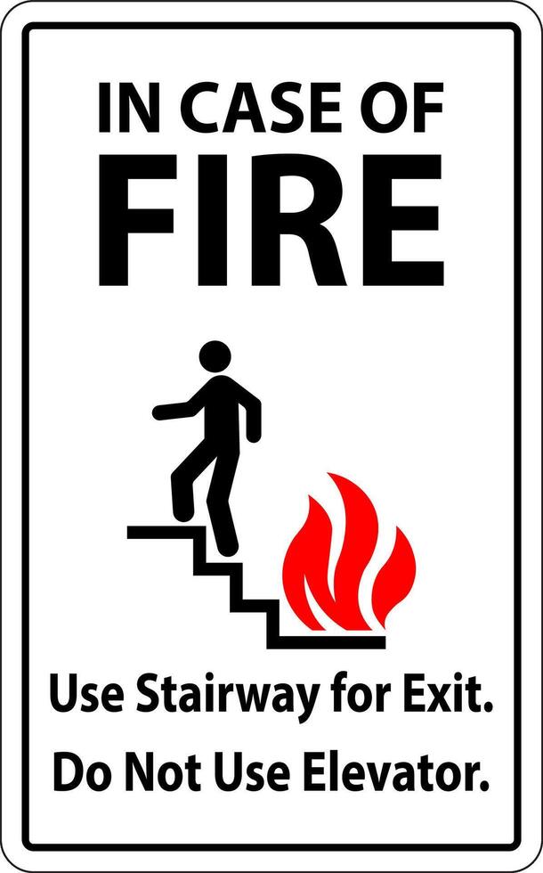 In Case Of Fire Sign Use Stairway For Exit, Do Not Use Elevator vector