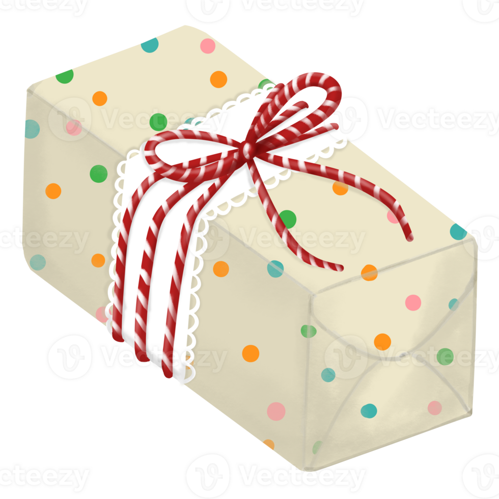 a gift wrapped in polka dots and a bow png