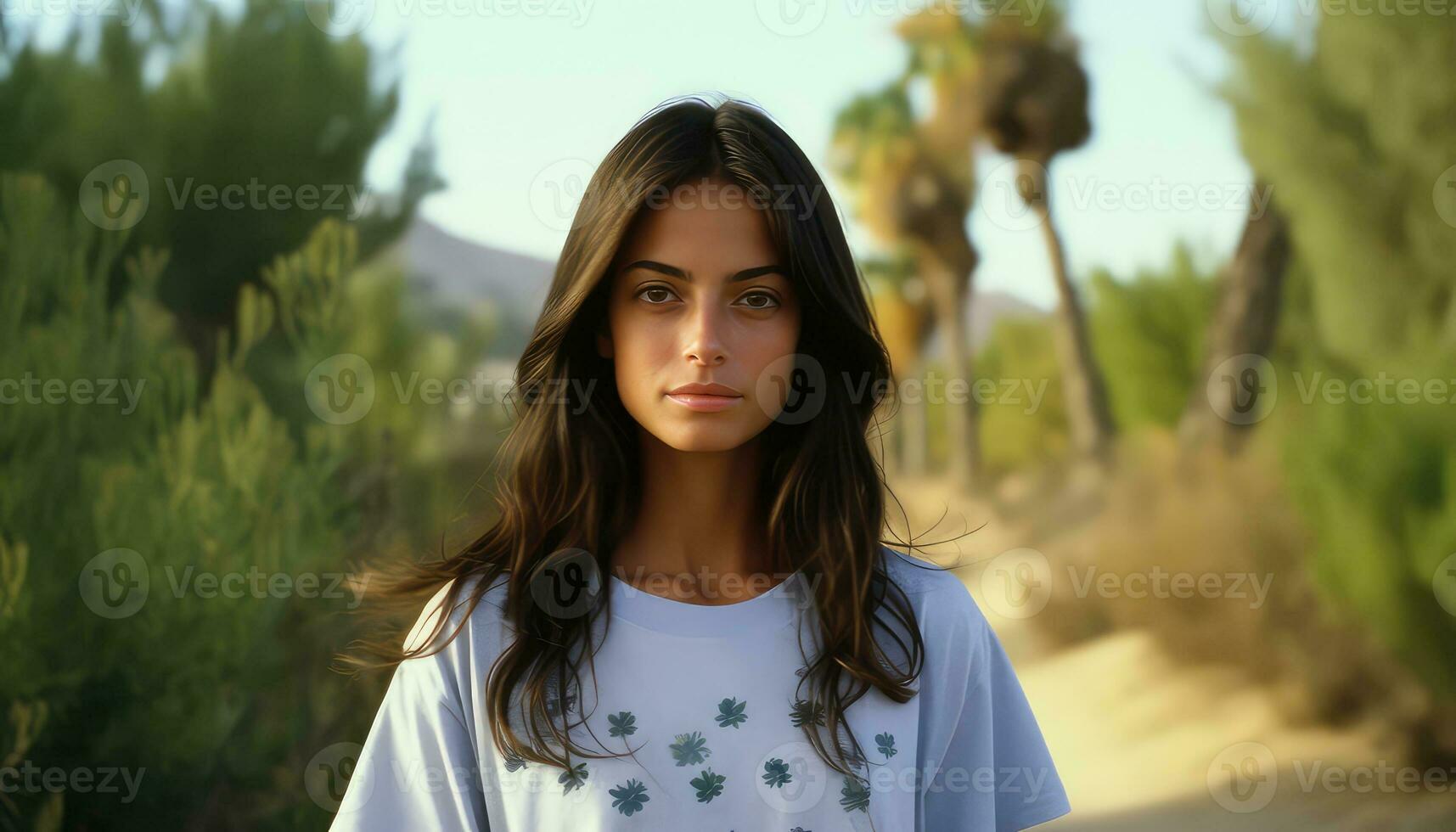 joven niña en de cerca mirar fijamente, intenso mirada ai generado foto