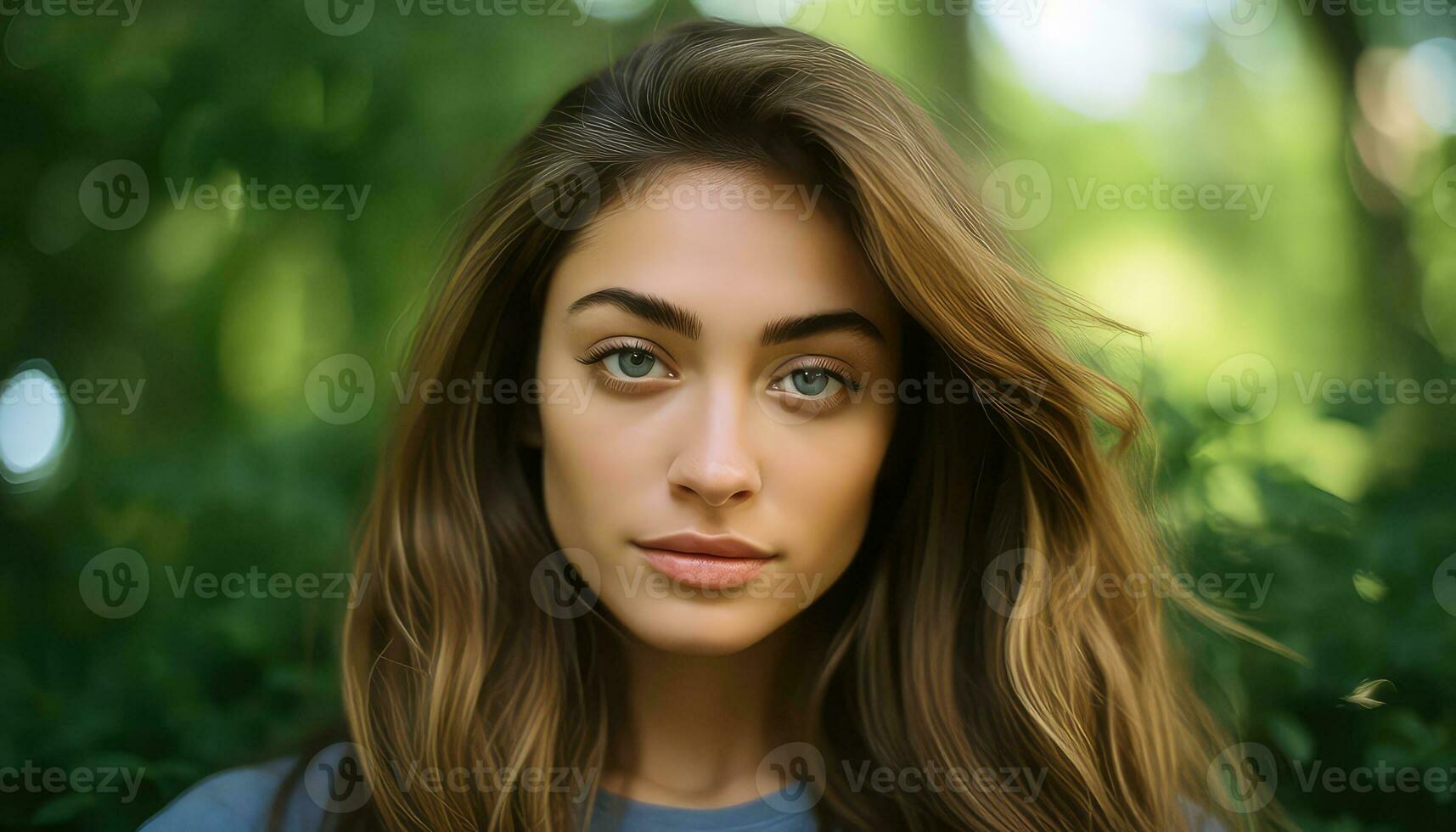 Youthful Intensity Close-Up Staring of a Girl AI generated photo