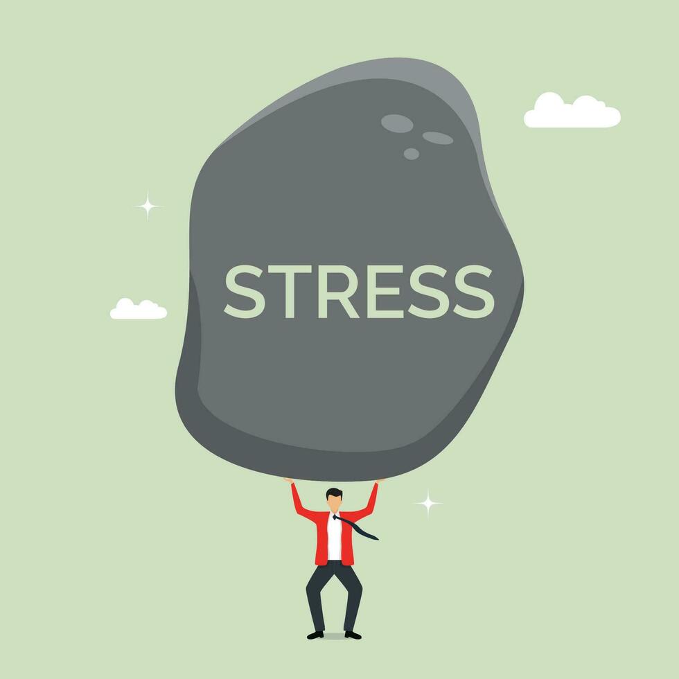 Businessman holding big stone, pressure from too much responsibility concept, overload and stress burden, anxiety from work difficulty vector