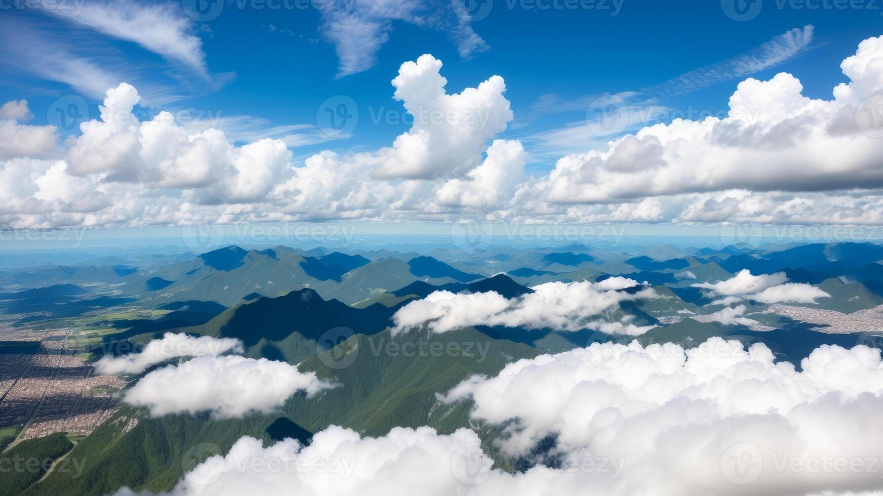 blue sky with clouds from above. photo
