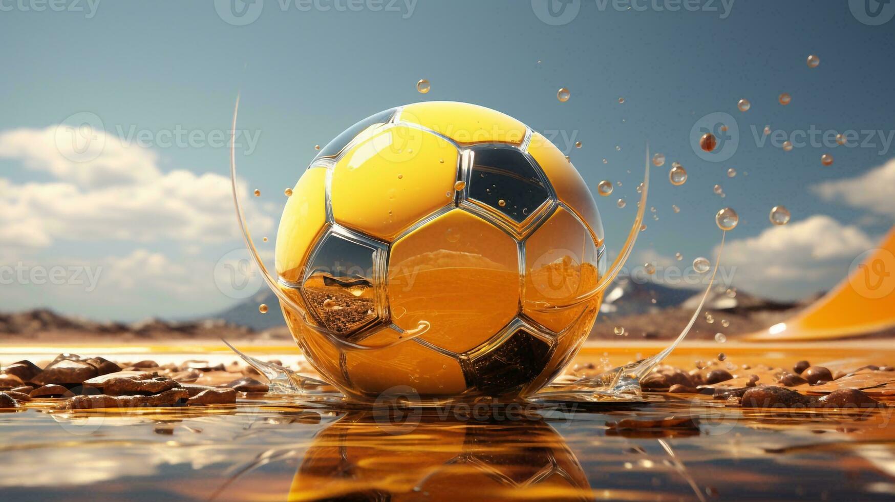 Soccer ball in burning fire flames Generative AI photo